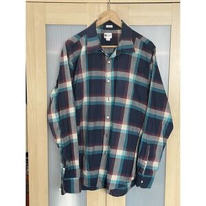 J Crew Men's Tailored Fit Cotton Long Sleeve Button down Shirt XL Blue Plaid